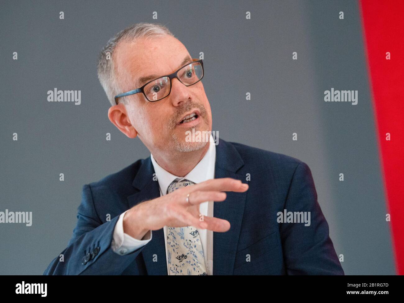 27 February 2020, Berlin: Christoph Martin Vogtherr, General Director of the Prussian Palaces and Gardens Foundation Berlin-Brandenburg, speaks at a press conference on the new location of the Käthe Kollwitz Museum. The museum will move into the representative theatre building of Charlottenburg Palace in 2022. Photo: Christophe Gateau/dpa Stock Photo