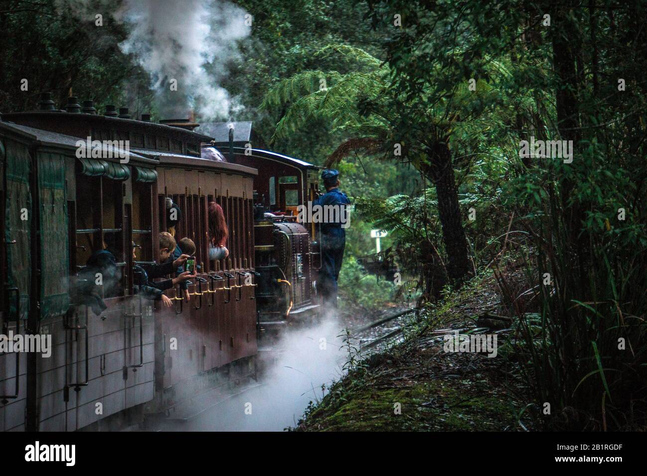 Historic steam train Puffing Billy located in Dandenong Ranges, the east of Melbourne, Victoria, Australia. Stock Photo