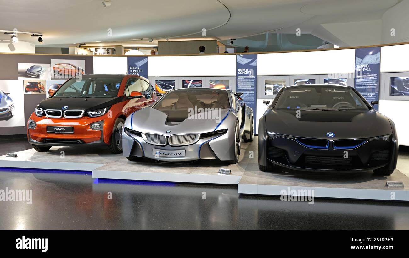 BMW I3, I8 concept ecology car in BMW museum, Munich, Germany Stock Photo