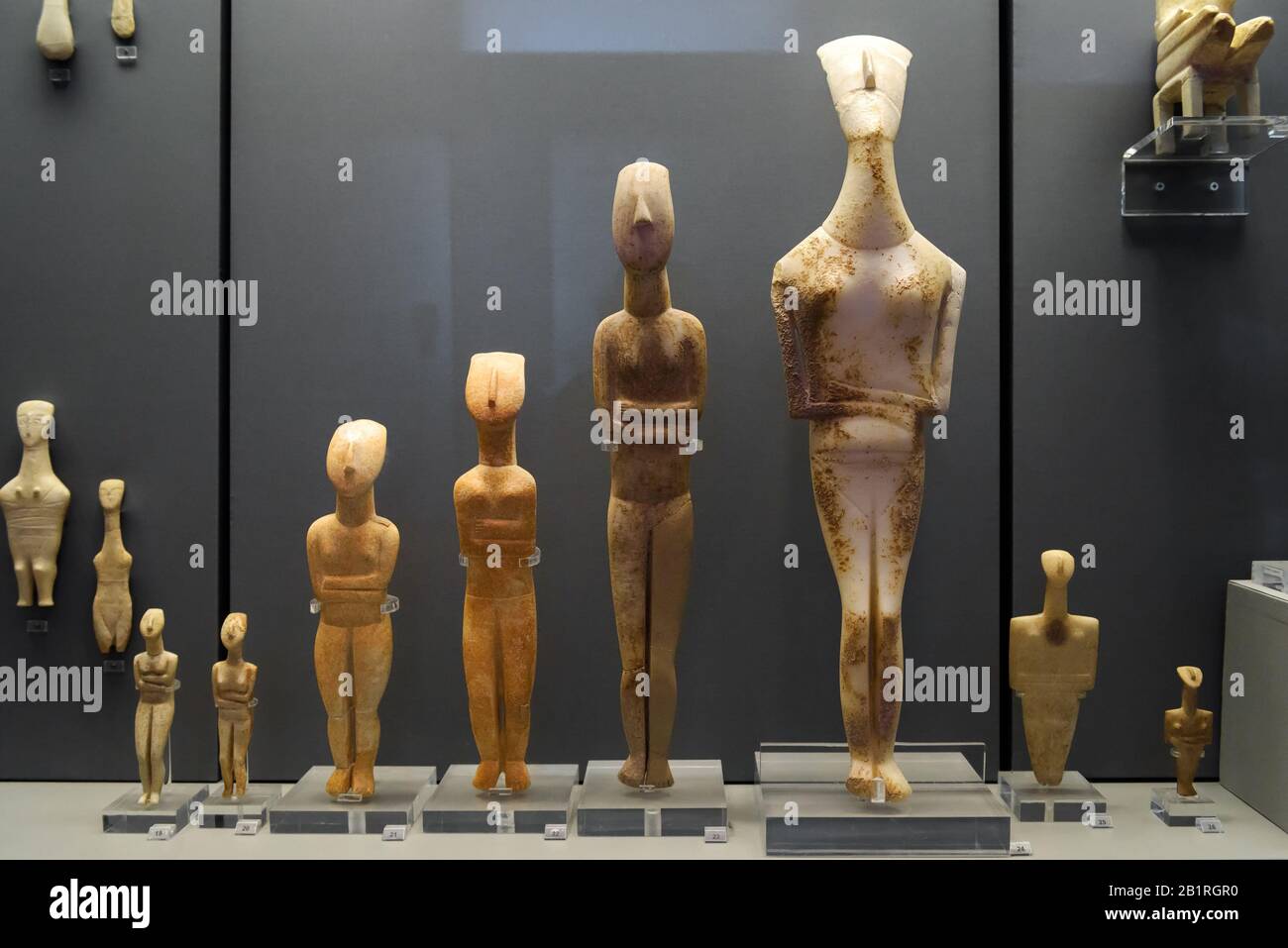 Athens - May 7, 2018: Human shaped ceramic in the National Archaeological Museum in Athens, Greece. Remains of famous Ancient Greek culture. Old clay Stock Photo