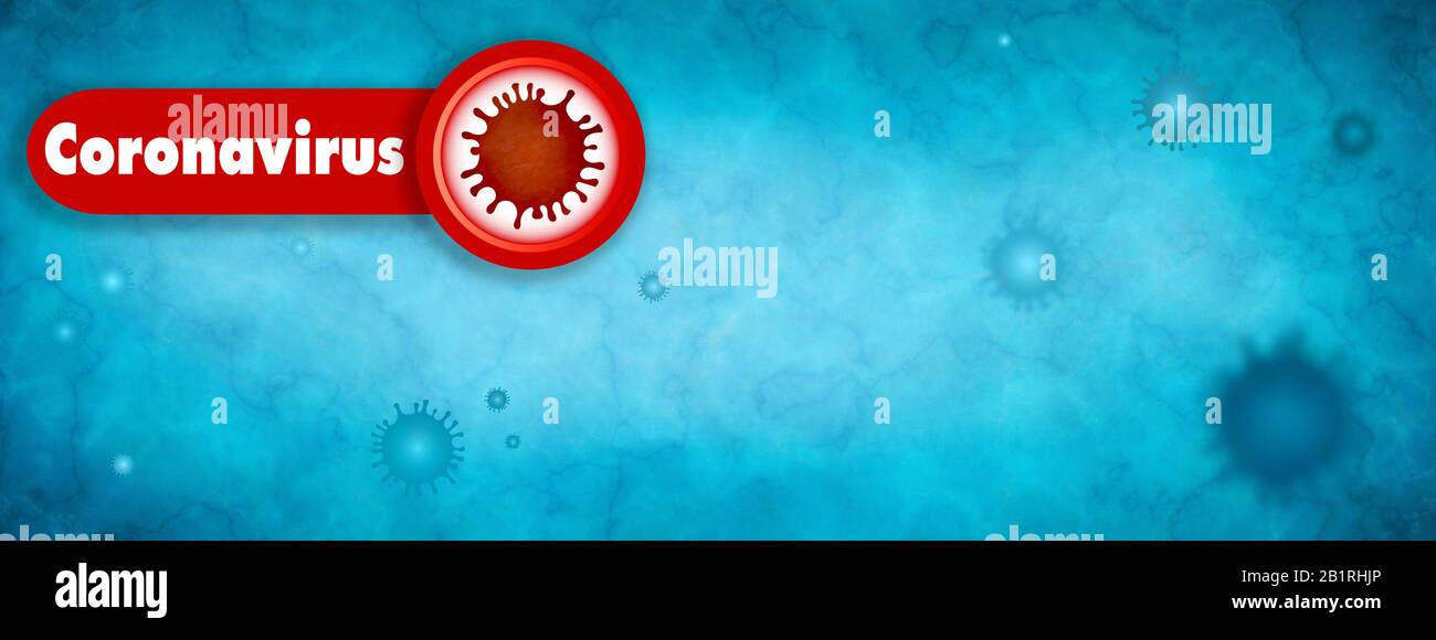 Coronavirus wallpaper. Pandemic epidemic infection.Virus contamination. Microbiology And Virology Concept. Vaccination. Antivirus.Web banner. Blue bac Stock Photo