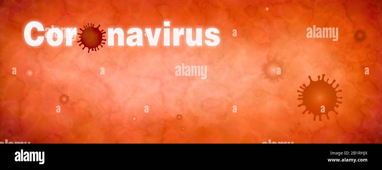Coronavirus. Virus contamination. Pandemic epidemic infection. Microbiology And Virology Concept. Vaccination. Antivirus.Web banner. Wallpaper. Red ba Stock Photo