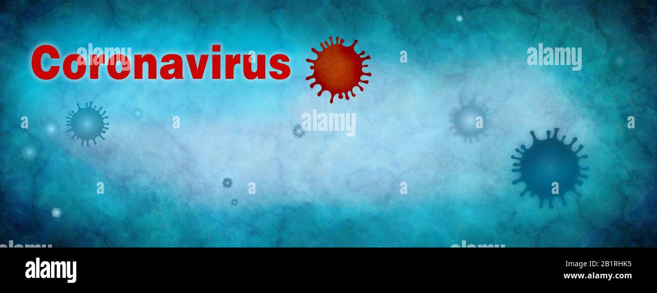 Coronavirus. Pandemic epidemic infection.Virus contamination. Microbiology And Virology Concept. Vaccination. Antivirus.Web banner. Wall paper. Blue b Stock Photo