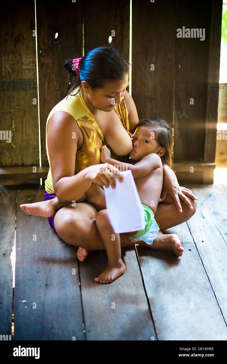 Mother Breastfeeding the Son, Bom Jesus Community, Negro River, Novo Airão,  Amazonas, Brazil Stock Photo - Alamy