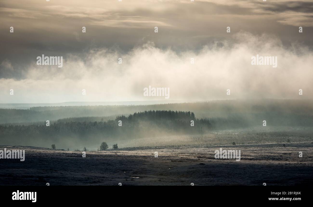 A winter scene over Fylingdales Moor in the North Yorkshire Moors. Stock Photo