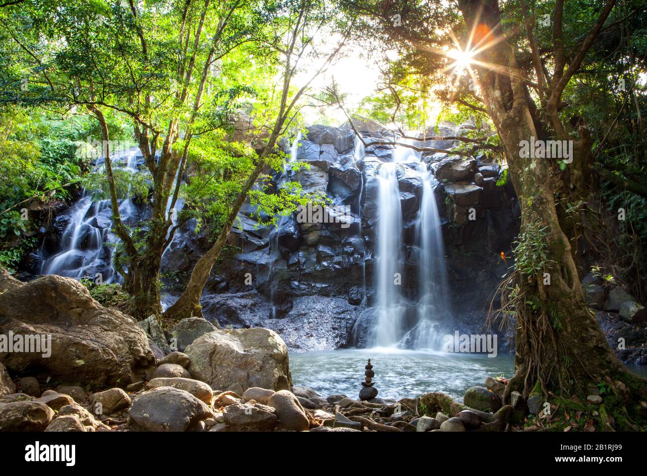 bali indonesia serene waterfall meditation nobody Stock Photo - Alamy