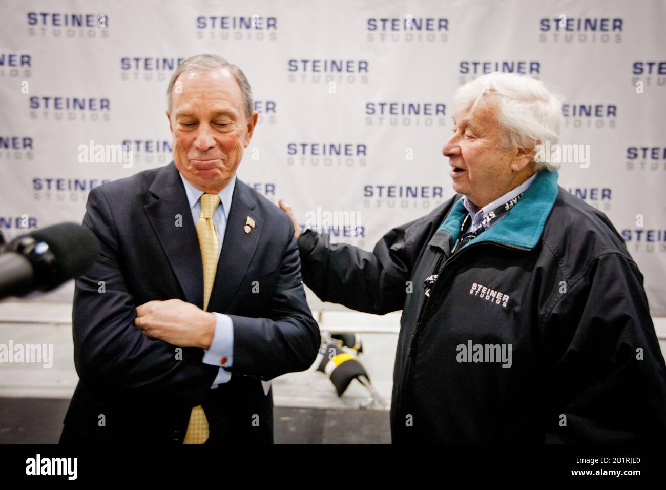 New York City mayor Michael J. Bloomberg together with David Steiner at the opening of the new Steiner Studios in Brooklyn Navy Yard. New York has always had a thriving movie industry, but in tough competition with cities on the west coast and in Canada. Stock Photo