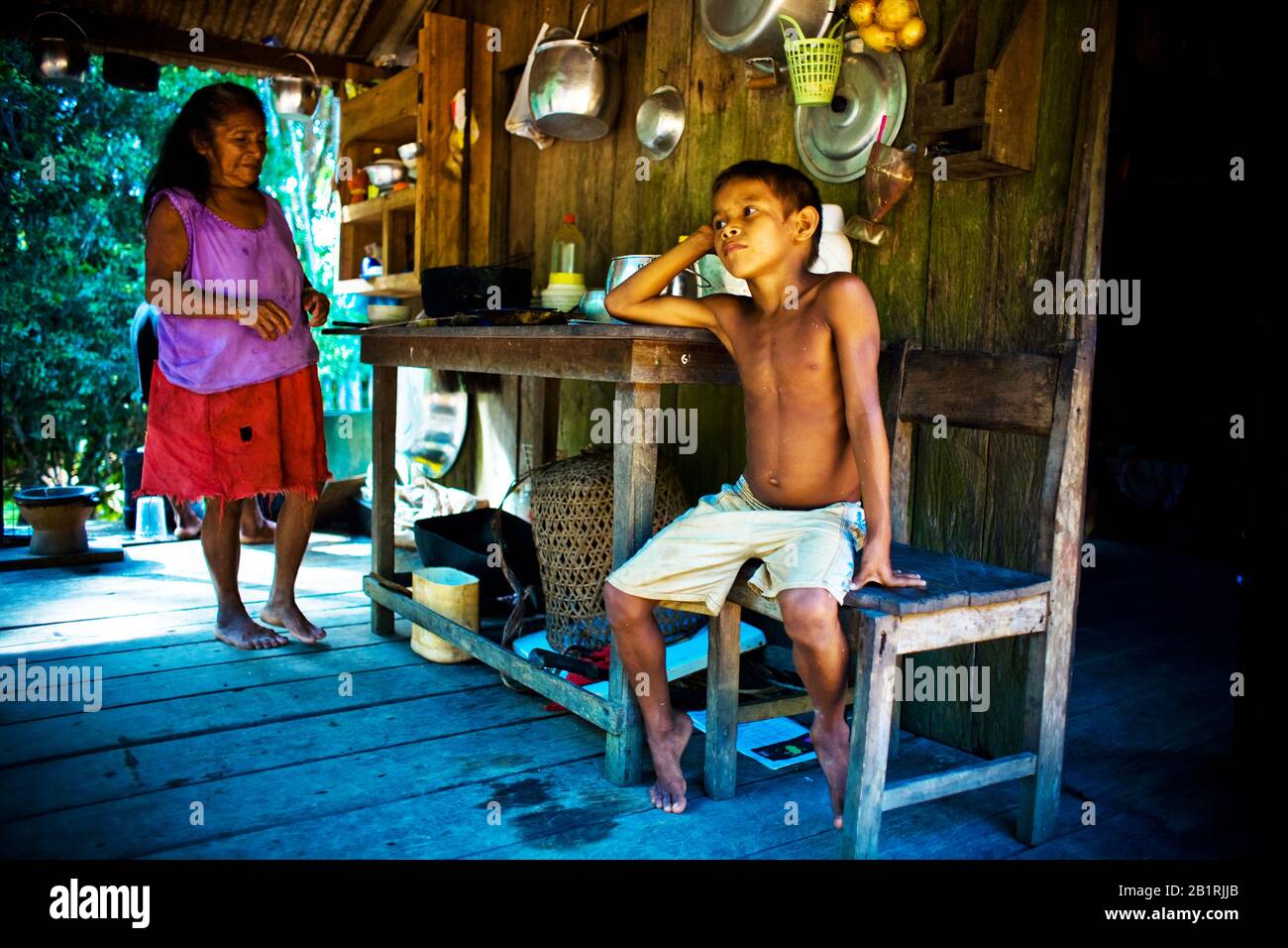 Woman, Boy, Castanha Community, Negro River, Novo Airão, Amazonas, Brazil  Stock Photo - Alamy