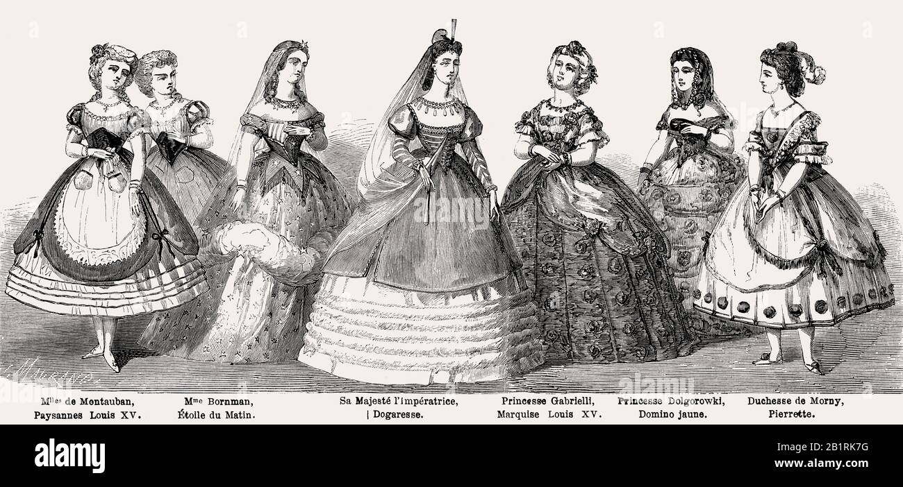 Fancy dress costumes, Tuileries Ball, Paris, France, 19th-century Stock Photo