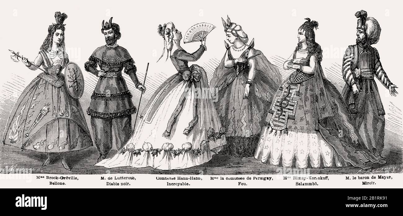 Fancy dress costumes, Ball with the comte Walewski, Paris, France, 19th-century Stock Photo