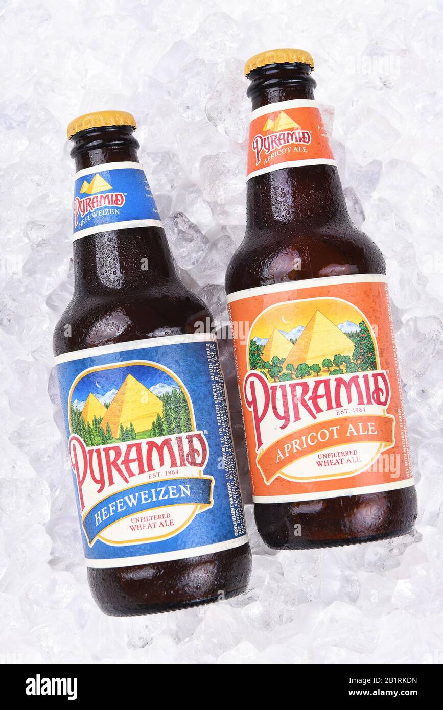 IRVINE, CALIFORNIA - AUGUST 26, 2016: Pyramid Ales on Ice. Pyramid Breweries, Inc., is a brewing company headquartered in Seattle, Washington. Stock Photo