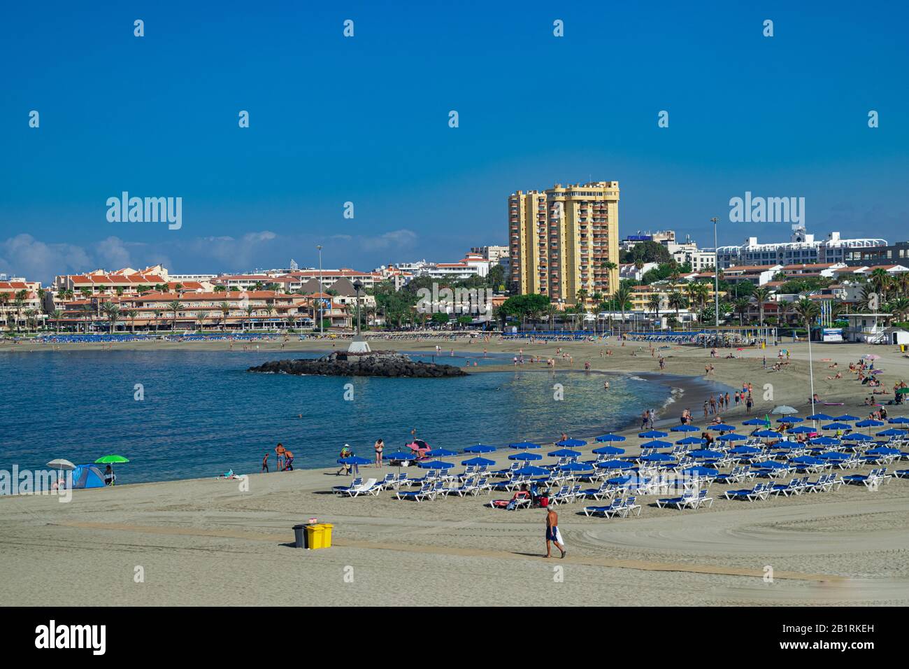 Arona, Tenerife/Spain; September 10 2018: People enjoying Vistas beach with sunlight, Los Cristianos, Tenerife, Canary islands, Spain Stock Photo