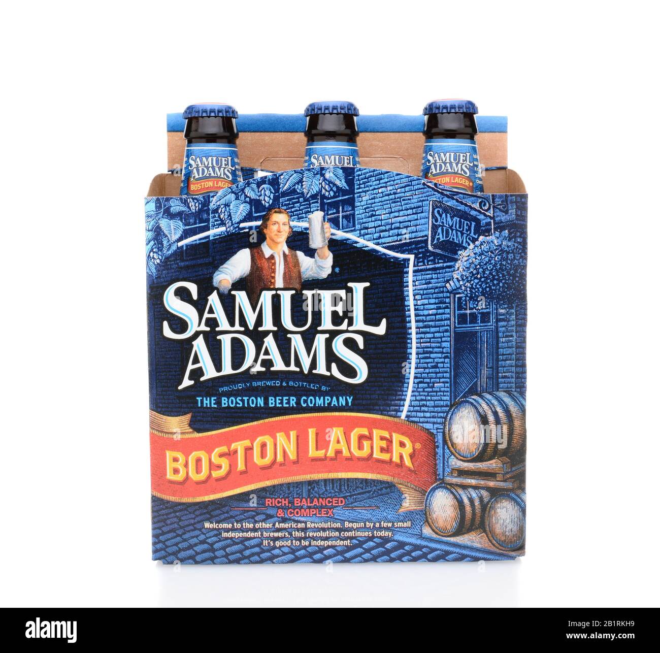 IRVINE, CA - MAY 25, 2014: A 6 pack of Samuel Adams Boston Lager. Brewed by the Boston Beer Company which is one of the largest American-owned beermak Stock Photo