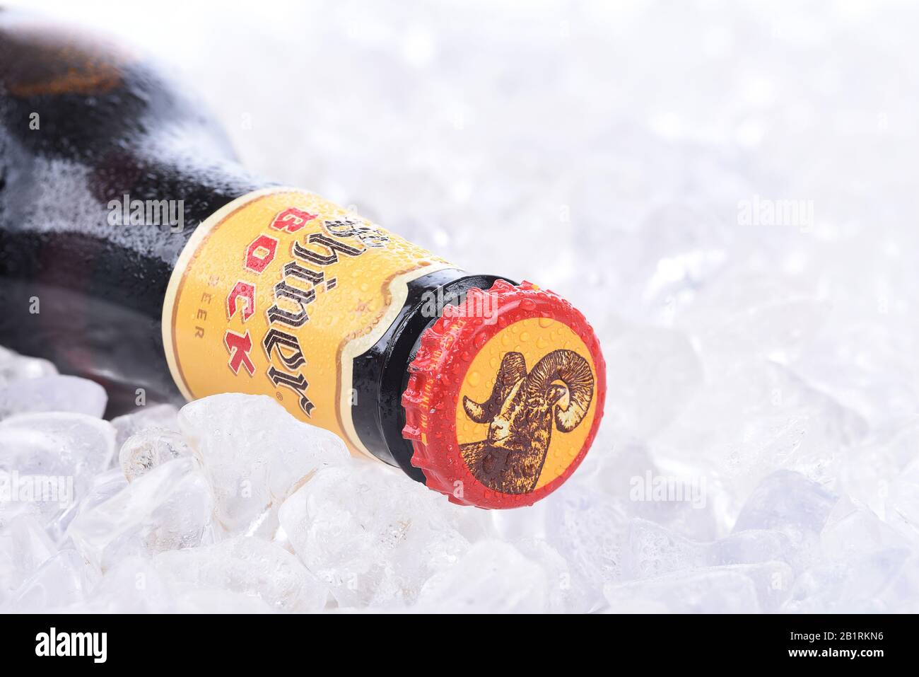 IRVINE, CA - AUGUST 26, 2016: Shiner Bock Beer. A single bottle of Shine Bock beer from the Spoetzl Brewery in Shiner, Texas. Founded in 1909 by Germa Stock Photo