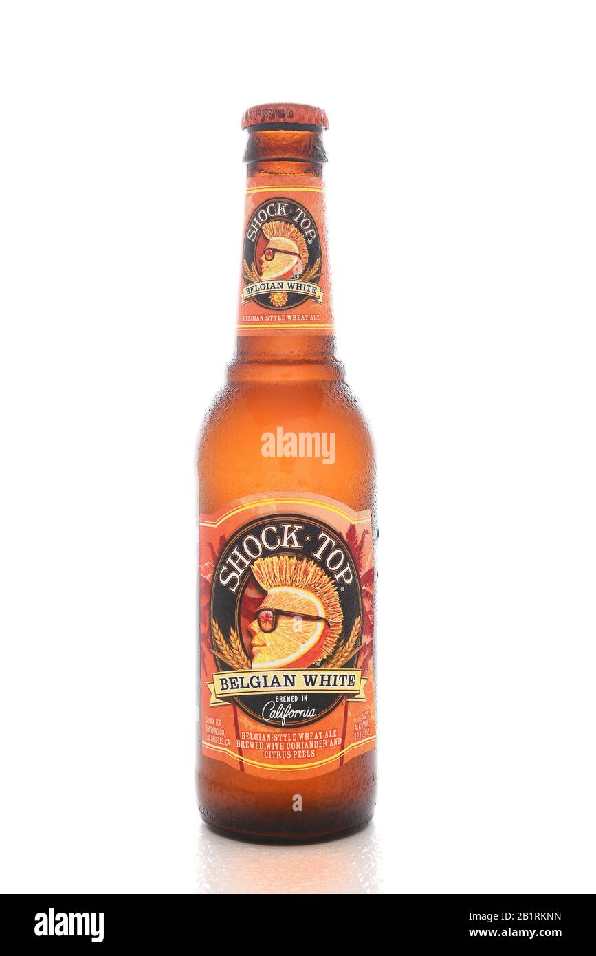 IRVINE, CALIFORNIA - AUGUST 25, 2016: a Bottle of  Shock Top Belgian White. Introduced as a seasonal beer in 2006, it has, since 2007, been available Stock Photo