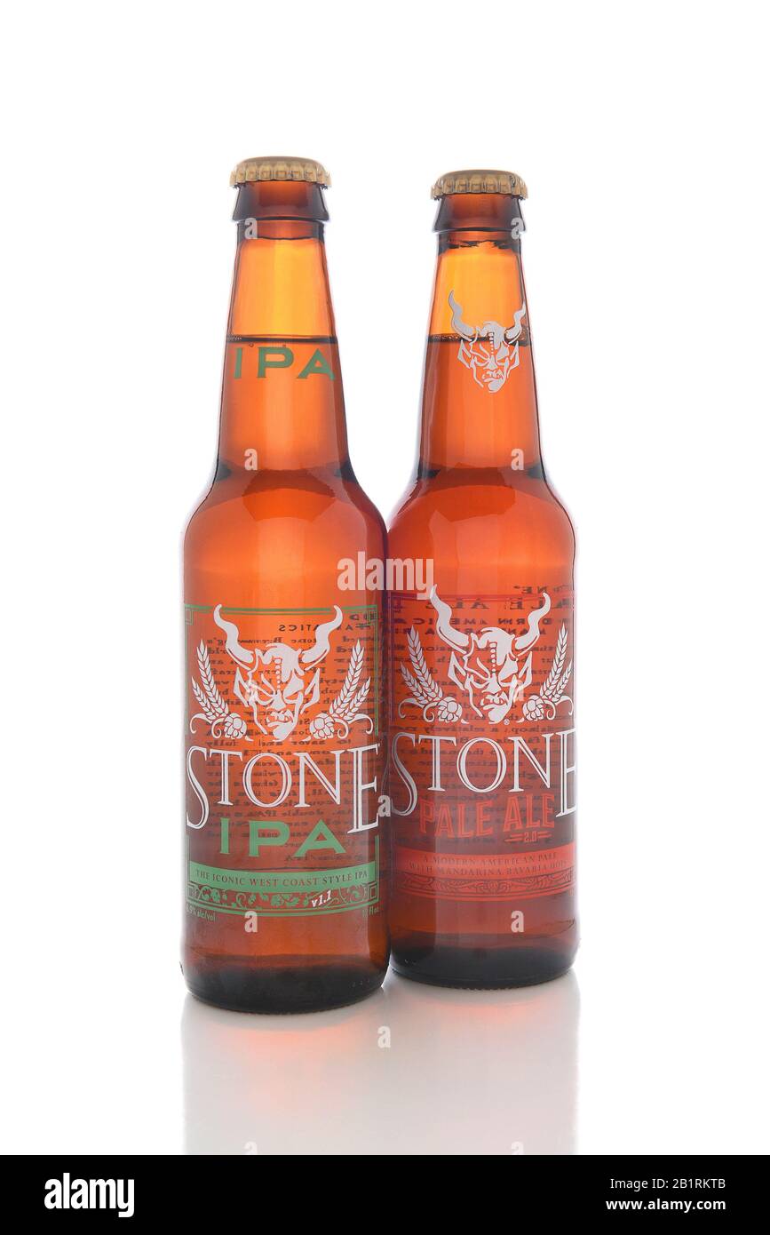 IRVINE, CALIFORNIA - AUGUST 25, 2016: Stone Brewing Company Ales. Stone Brewing is headquartered in Escondido, it is the largest brewery in Southern C Stock Photo