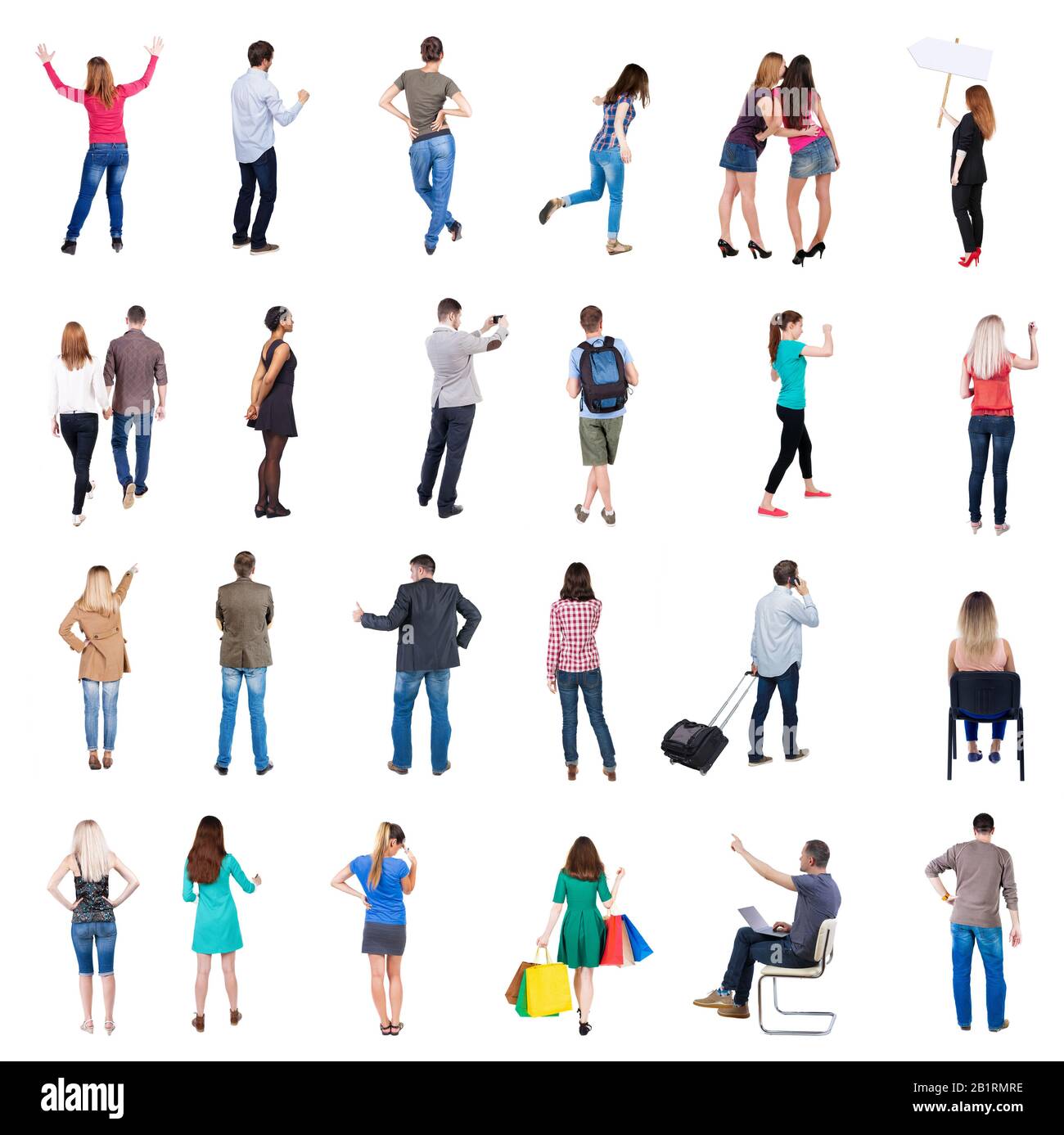 Collection Back view people. Rear view people set. backside view of