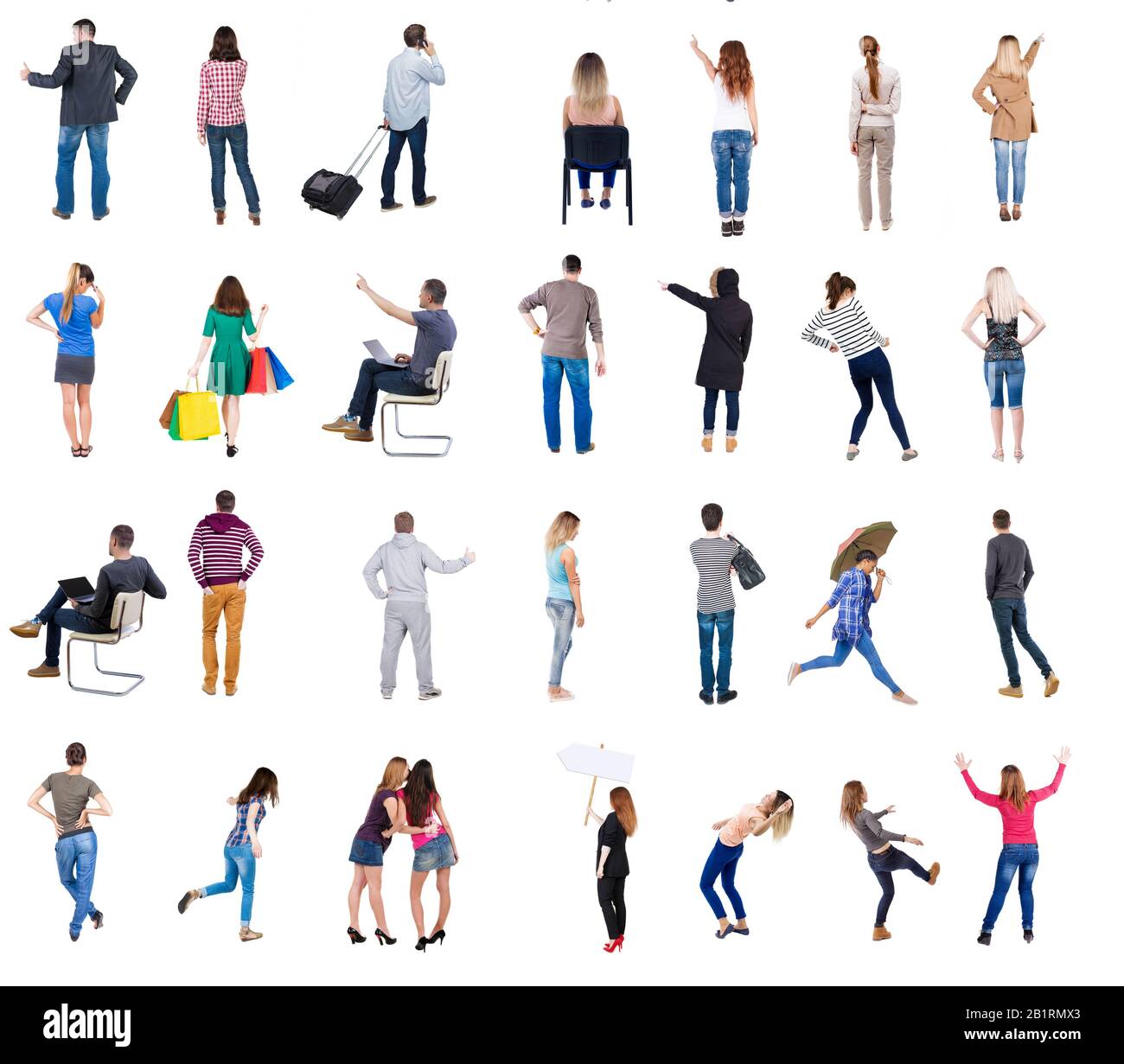 Collection Back view people. Rear view people set. backside view of