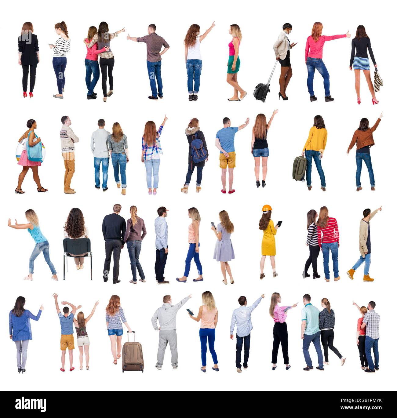 Collection Back view people. Rear view people set. backside view of