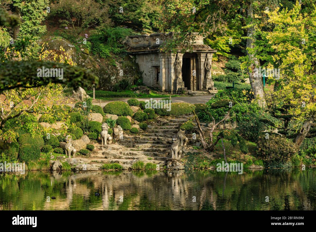 France, Maine et Loire, Maulevrier, the Parc Oriental de Maulevrier, the Lions staircase and the Khmer temple // France, Maine-et-Loire (49), Maulévri Stock Photo