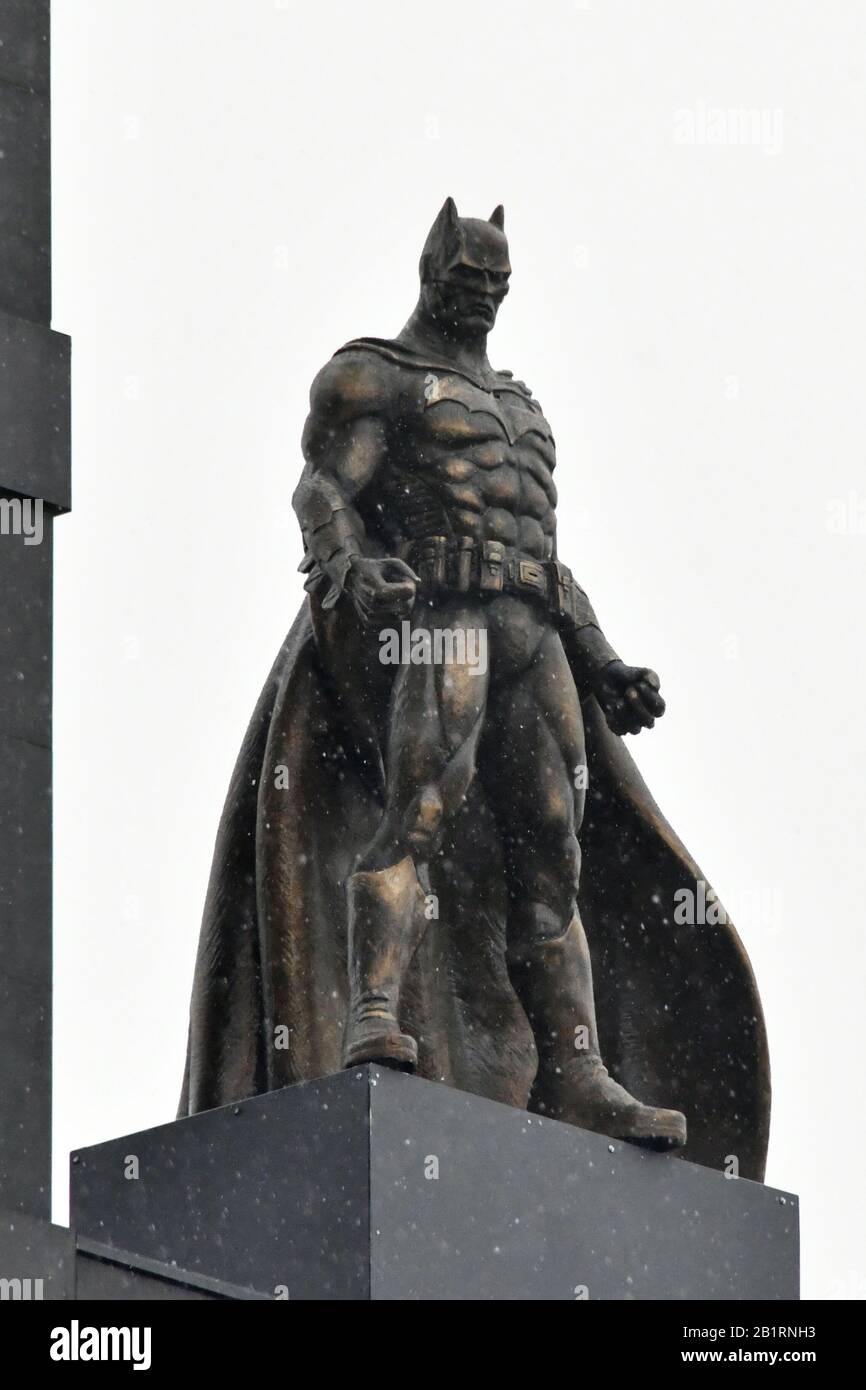 London, UK. 27th Feb, 2020. Batman statue at unveiling of a trail of  cinematic bronze statues in London's Leicester Square, celebrating the  location's rich history as the home of film and marking
