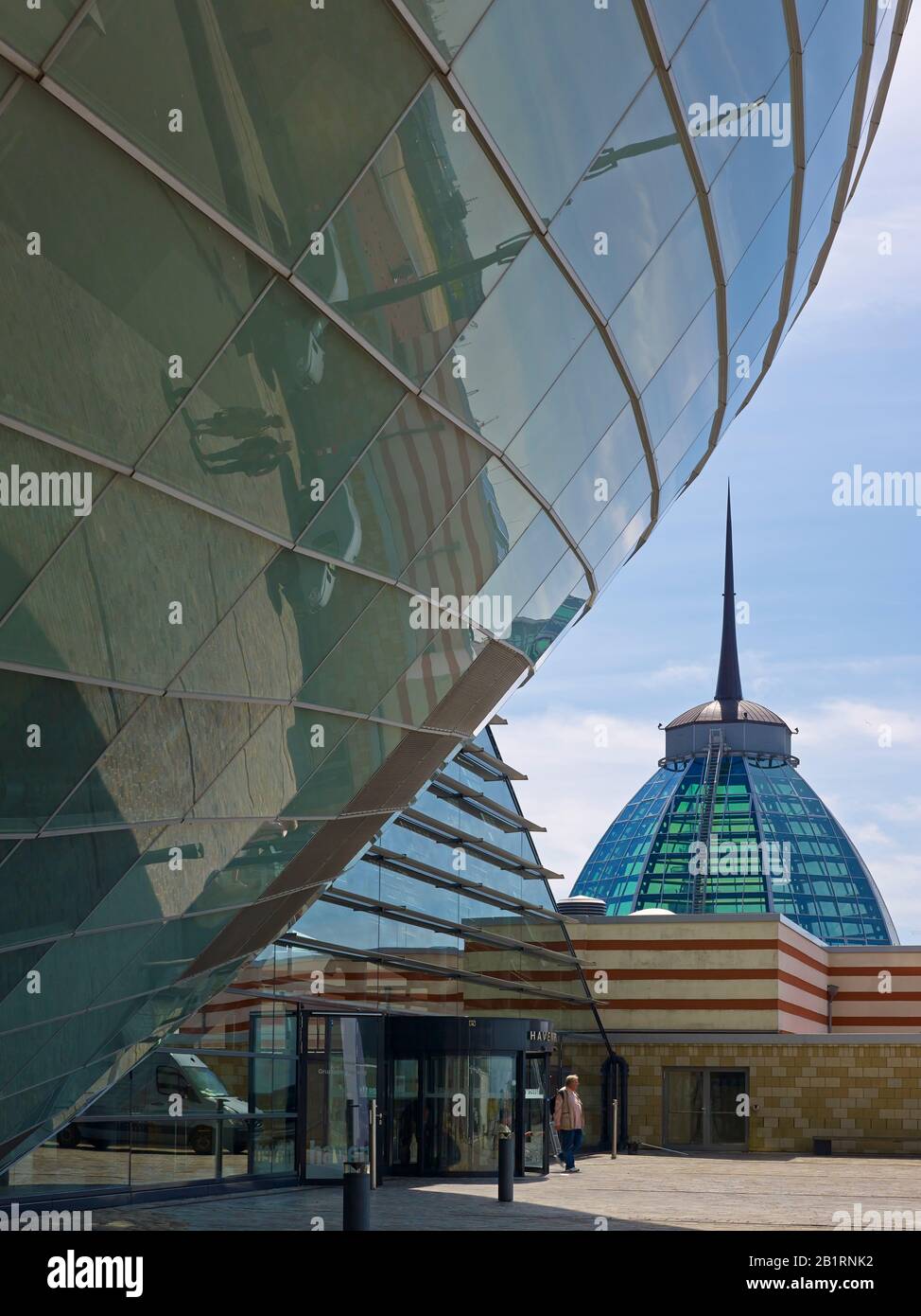Outer shell of the Klimahaus and dome of the Mediterraneo, Bremerhaven, Bremen, Germany, Stock Photo