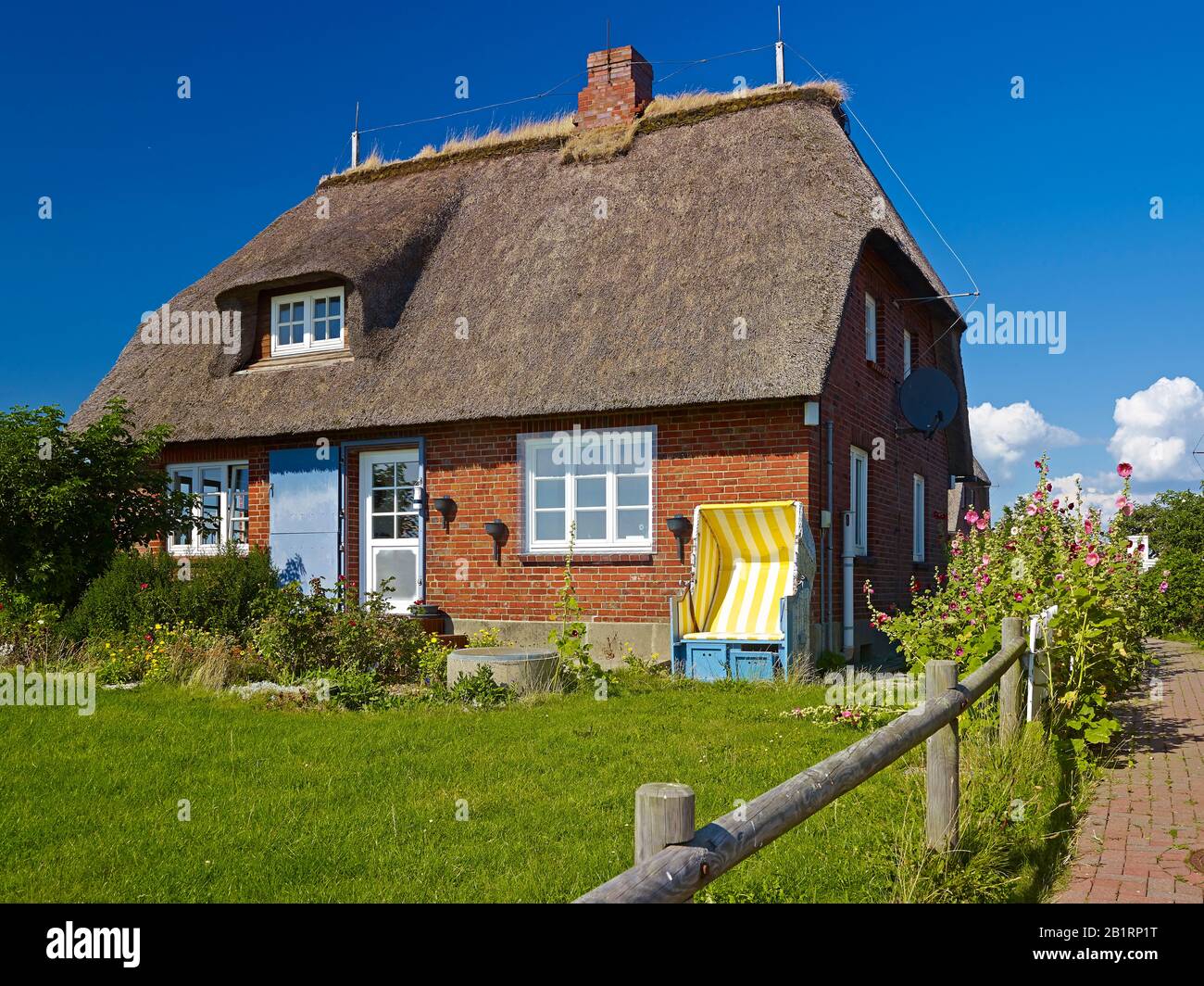Thatched cottage on Hallig Hooge, North Frisia, Schleswig-Holstein, Germany, Stock Photo