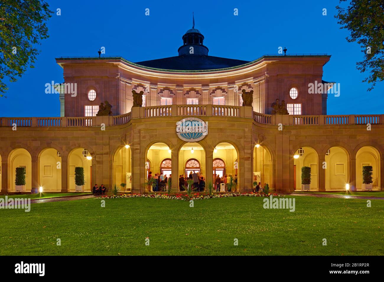 Entrance of the Regentenbau at the Kurpark in Bad Kissingen, Lower Franconia, Bavaria, Germany, Stock Photo