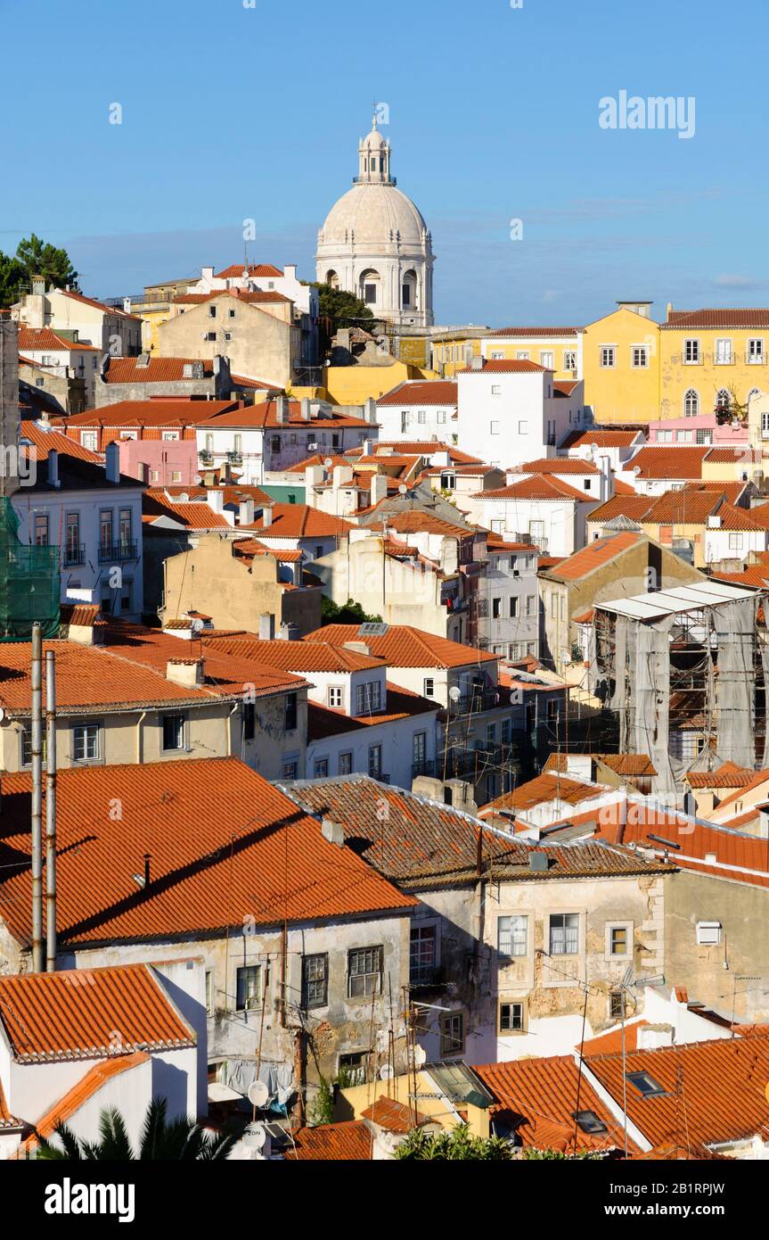View over Alfama to the dome of Igreja de Santa Engrácia, Lisbon, Portugal, Stock Photo