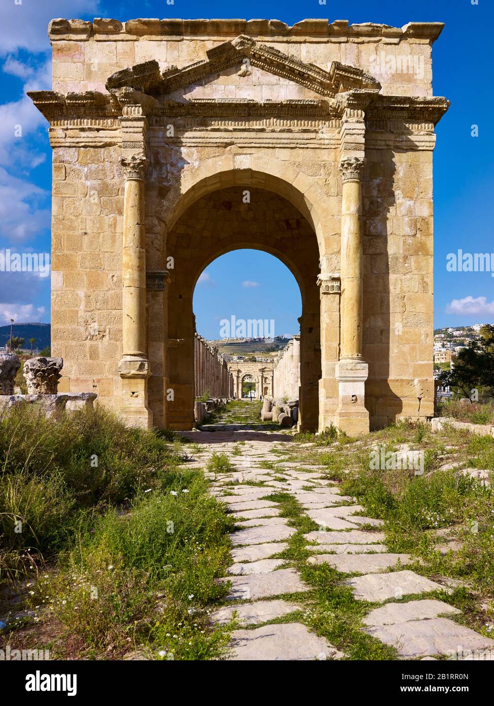 Northern tetrapylon with north gate in ancient Gerasa or Gerash, Jordan, Middle East, Stock Photo