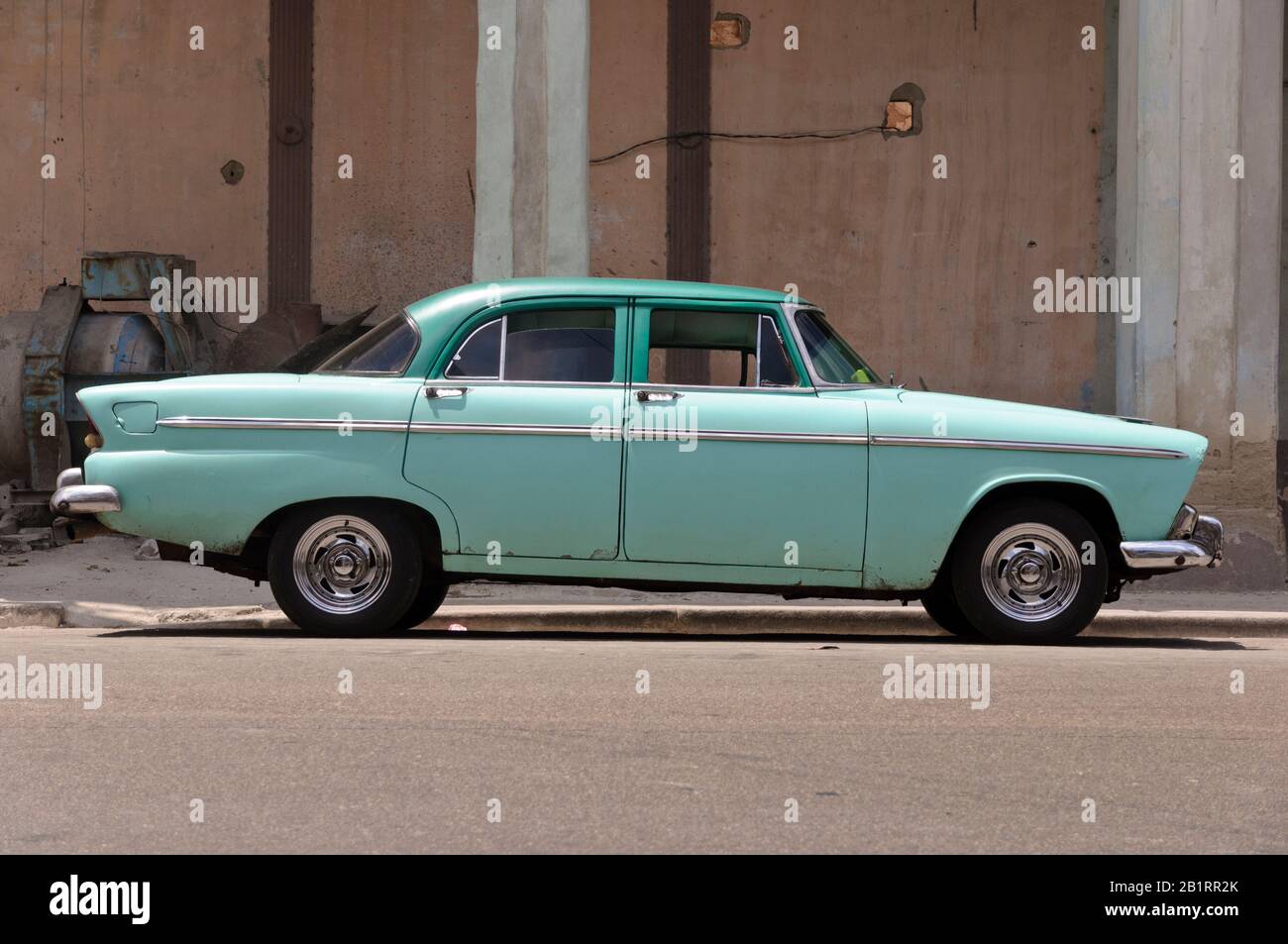 Green classic car, Havana, Cuba, Caribbean, Stock Photo