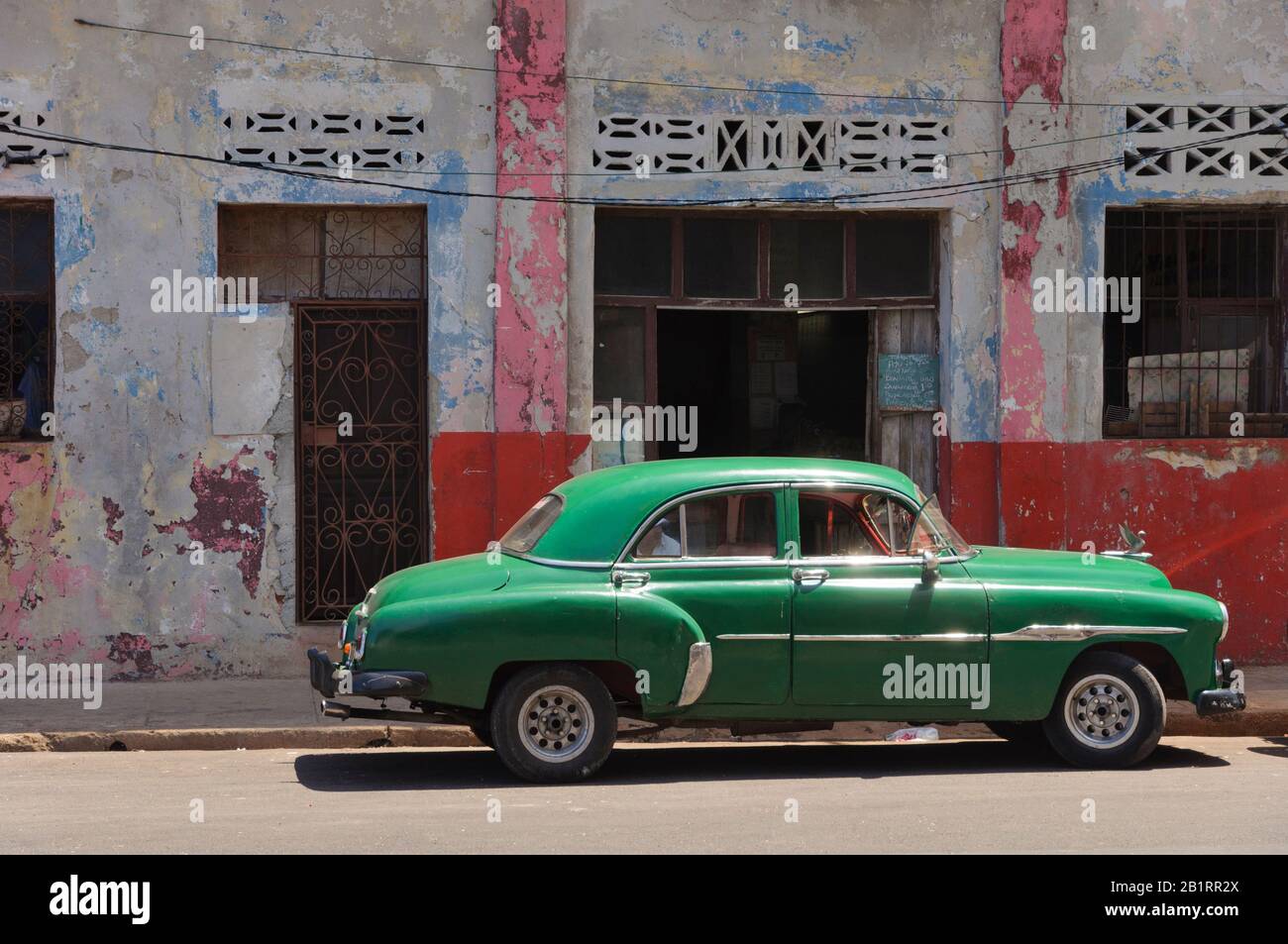 Green classic car, Havana, Cuba, Caribbean, Stock Photo