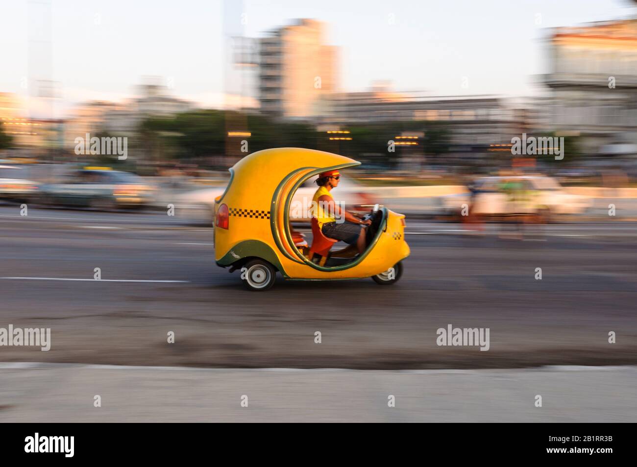 Coco taxi on the Malecon, Havana, Cuba, Caribbean, Stock Photo