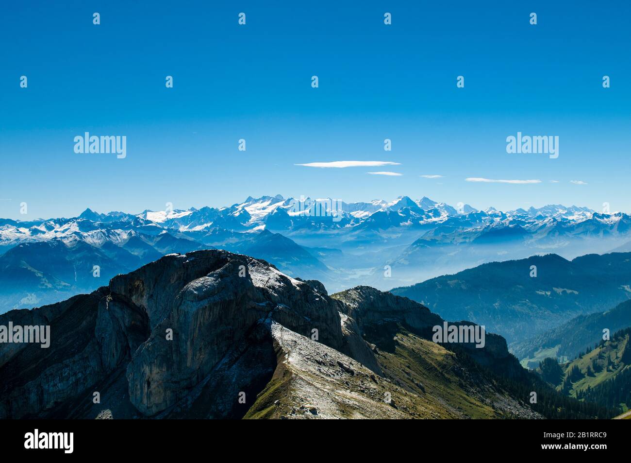 Panoramic view from the mountain station Kulm of Mount Pilatus in