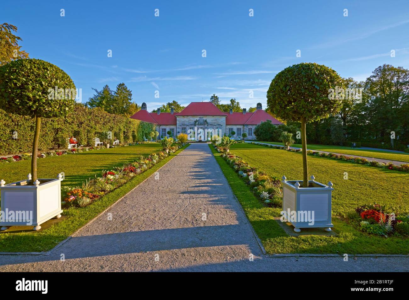 Flowerbeds at the Old Castle of the Hermitage in Bayreuth, Upper Franconia, Bavaria, Germany Stock Photo