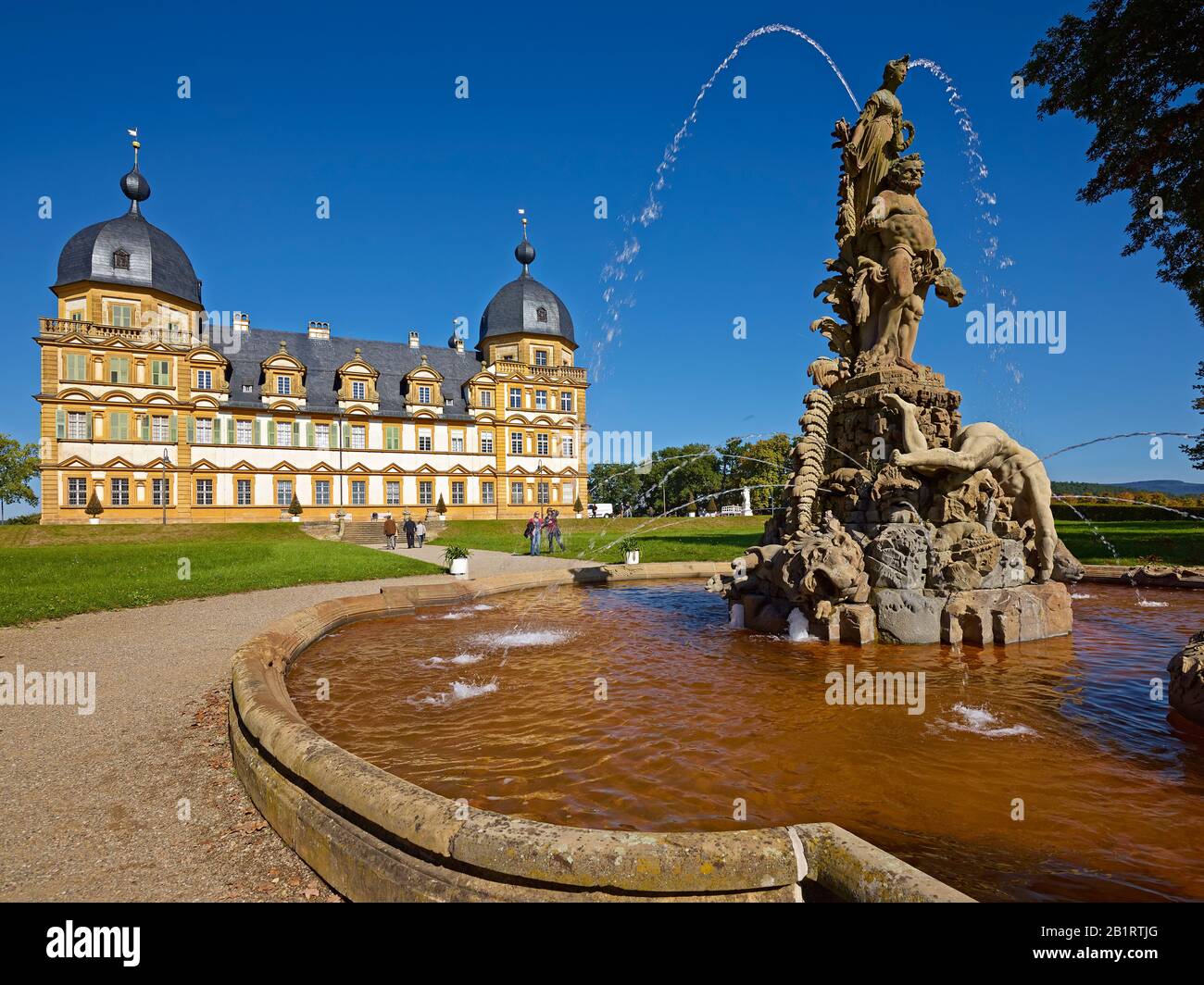 Cascade in the park of the Schloss Seehof in Memmelsdorf, Upper Franconia, Bavaria, Germany Stock Photo
