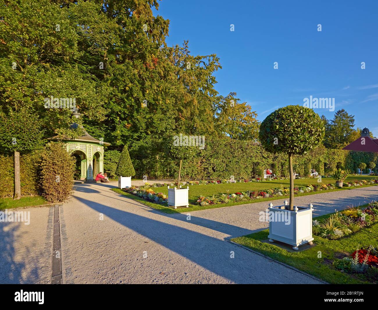 Flowerbeds at the Old Castle of the Hermitage in Bayreuth, Upper Franconia, Bavaria, Germany Stock Photo