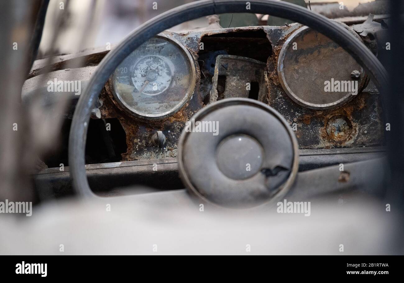 Stuttgart Germany 27th Feb 2020 The Rusty Dashboard Behind The Steering Wheel Of A Mercedes Benz