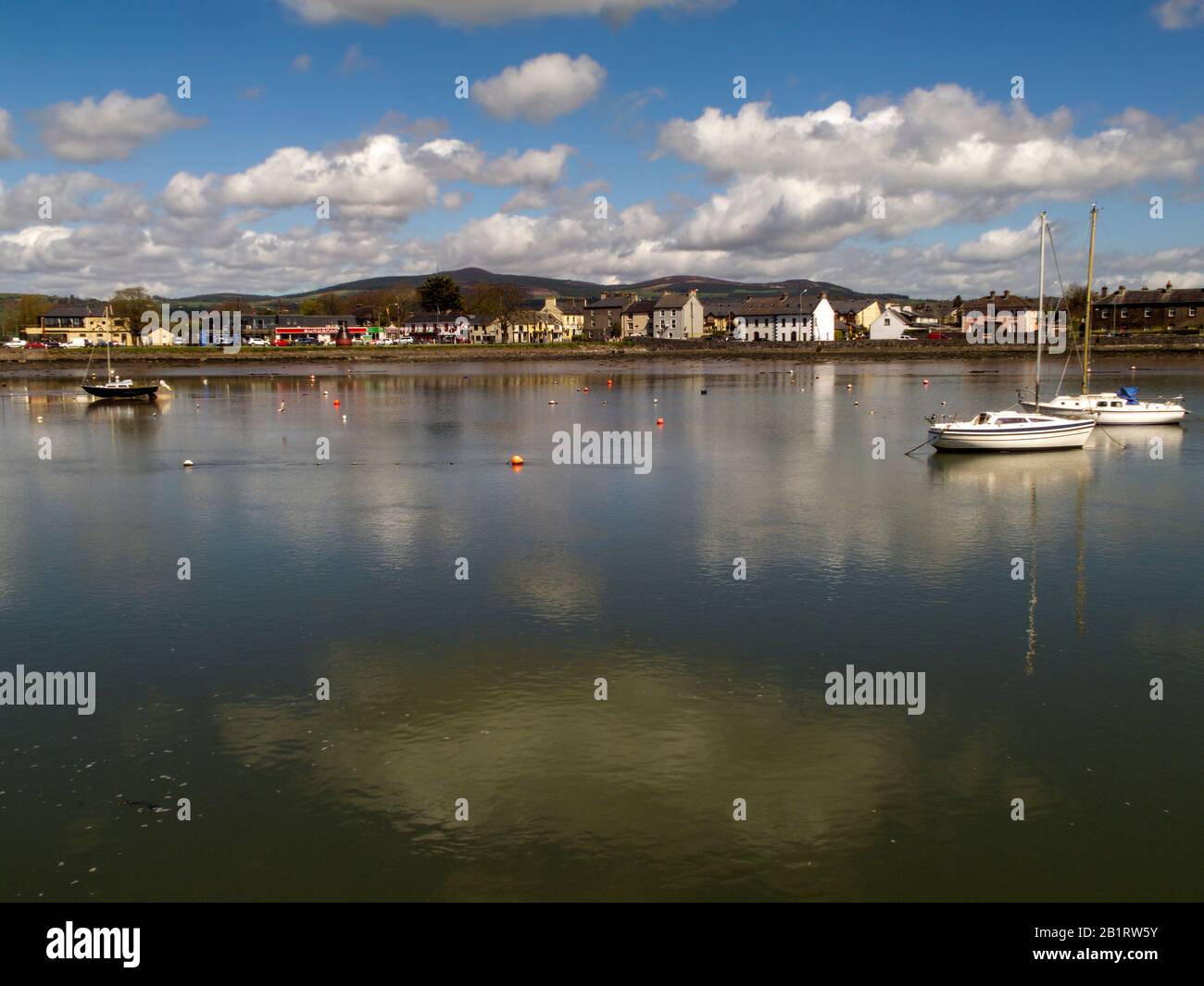 Dungarvan suburb waterfront is seen from the Dungarvan Bay. County Waterford, Ireland. Stock Photo