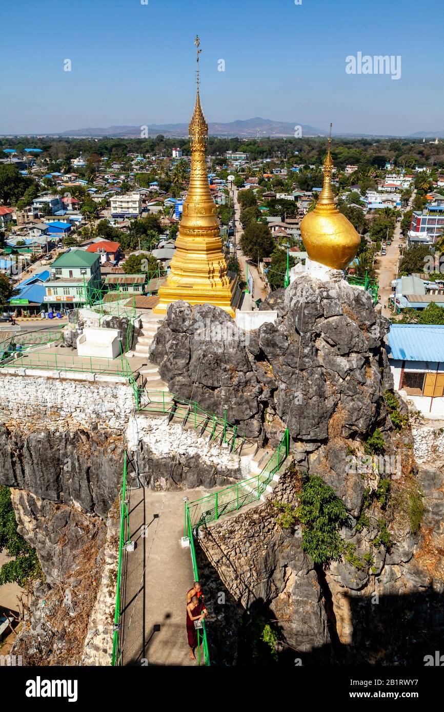 Taung Kwe Pagoda and The Loikaw Skyline, Loikaw, Kayah State, Myanmar. Stock Photo