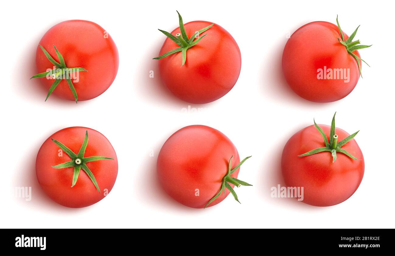 Tomato isolated on white background, flat lay, top view Stock Photo