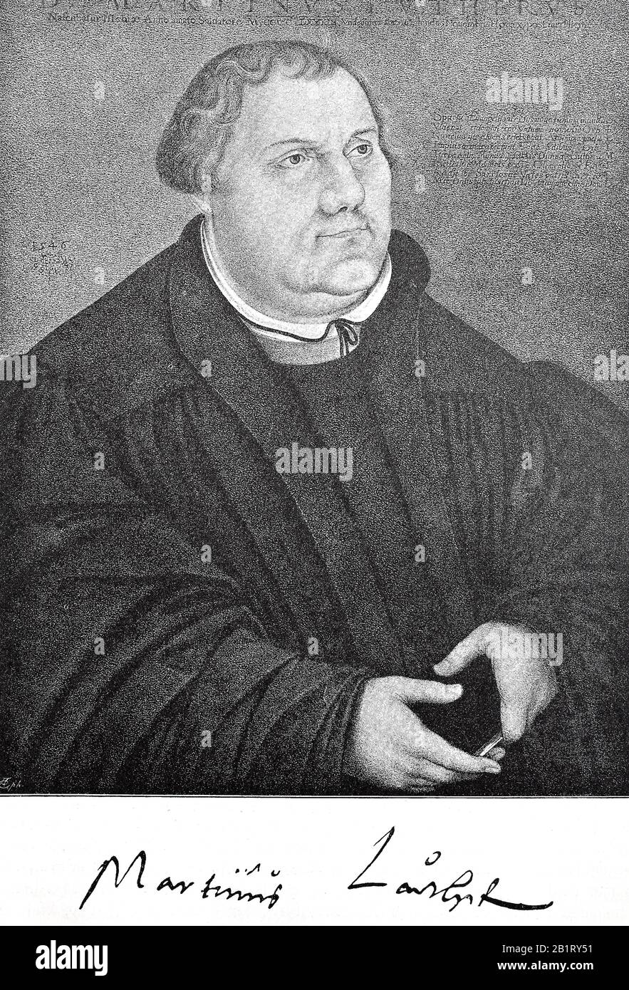 Martin Luther, 10 November 1483 - 18 February 1546 was a German professor of theology, composer, priest, monk, and a seminal figure in the Protestant Reformation.   /  Martin Luther, 10. November 1483 - 18. Februar 1546, ein Augustinermönch und Theologieprofessor, war der Initiator der Reformation, Historisch, digital improved reproduction of an original from the 19th century / digitale Reproduktion einer Originalvorlage aus dem 19. Jahrhundert Stock Photo