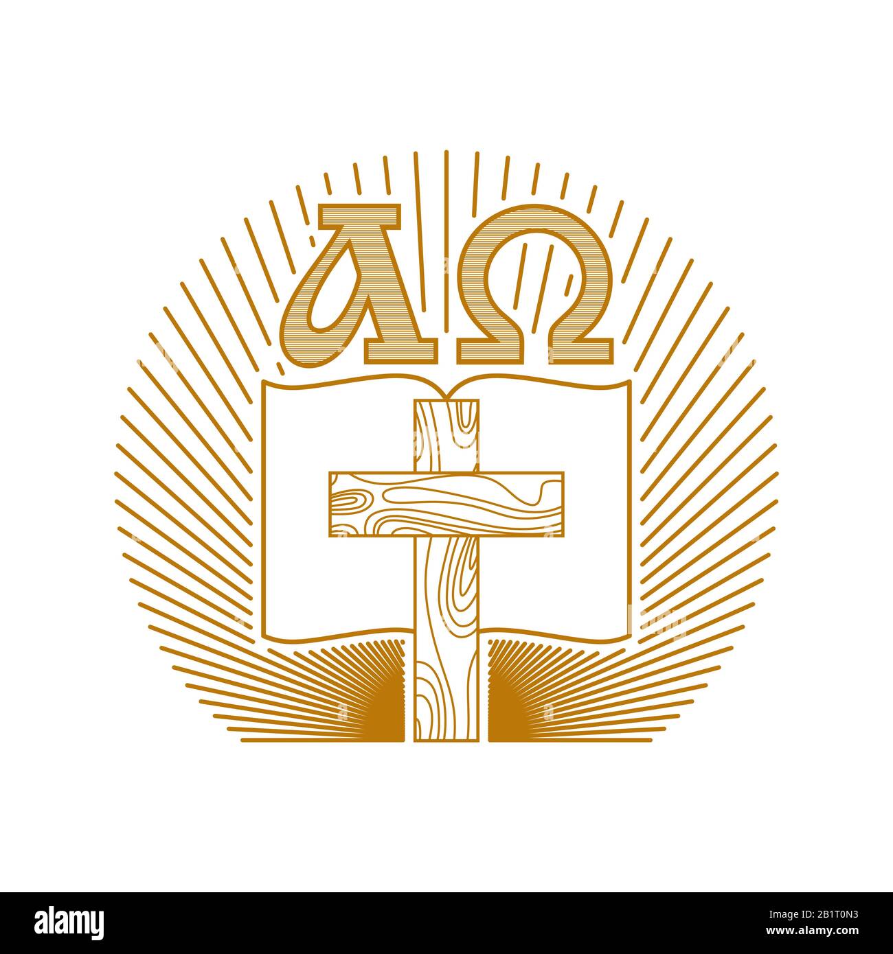 Church logo. Christian symbols. Christ cross, bible, alpha and omega