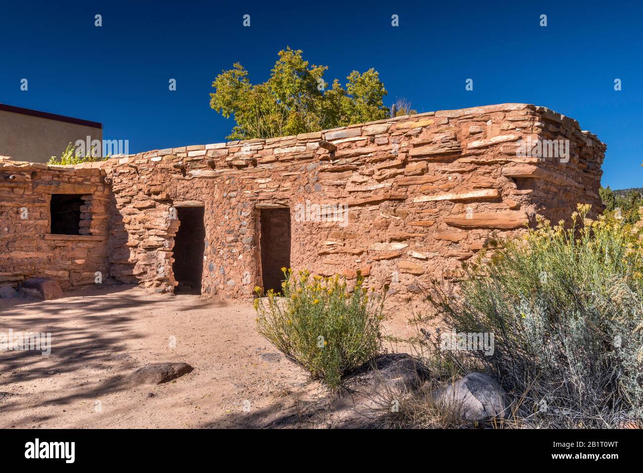 Coombs Site, reconstructed building of ancient Puebloan (Anasazi) village at Anasazi State Park Museum in Boulder, Utah, USA Stock Photo