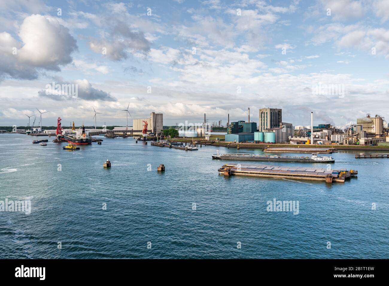 Rotterdam, South Holland, Netherlands - May 10, 2019: Ships and industry in the Beneluxhaven of Europoort Stock Photo