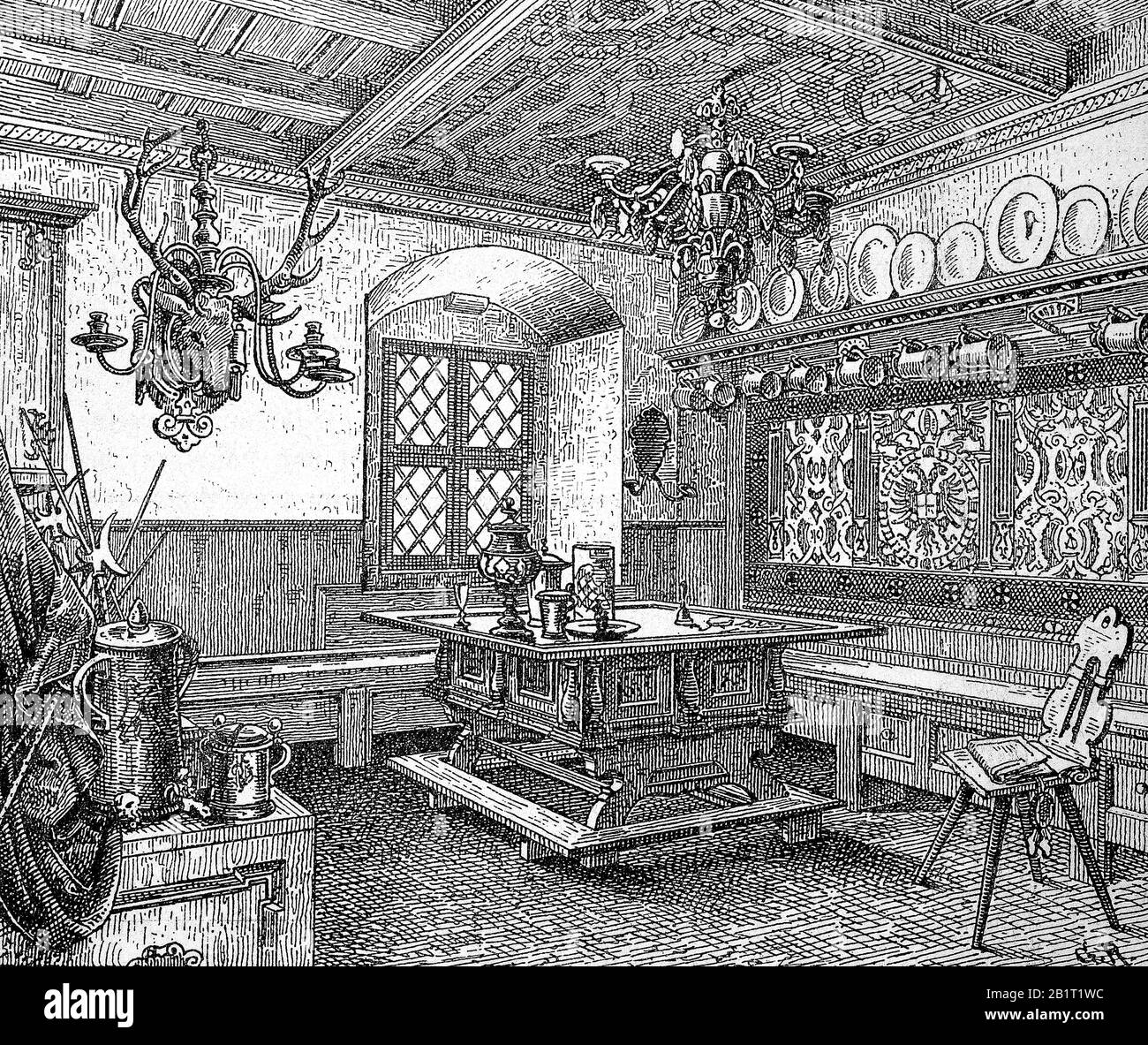 Guild room of the Lohgerber and Weißgerber, tanner, tannery, in Wroclaw, Poland  /  Innungsstube der Lohgerber und Weißgerber in Breslau, Polen, Historisch, digital improved reproduction of an original from the 19th century / digitale Reproduktion einer Originalvorlage aus dem 19. Jahrhundert Stock Photo