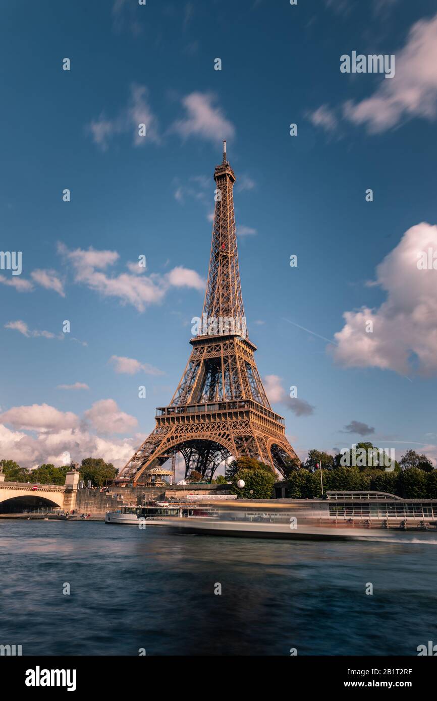 World famous Eiffel tower at the city center of Paris, France Stock