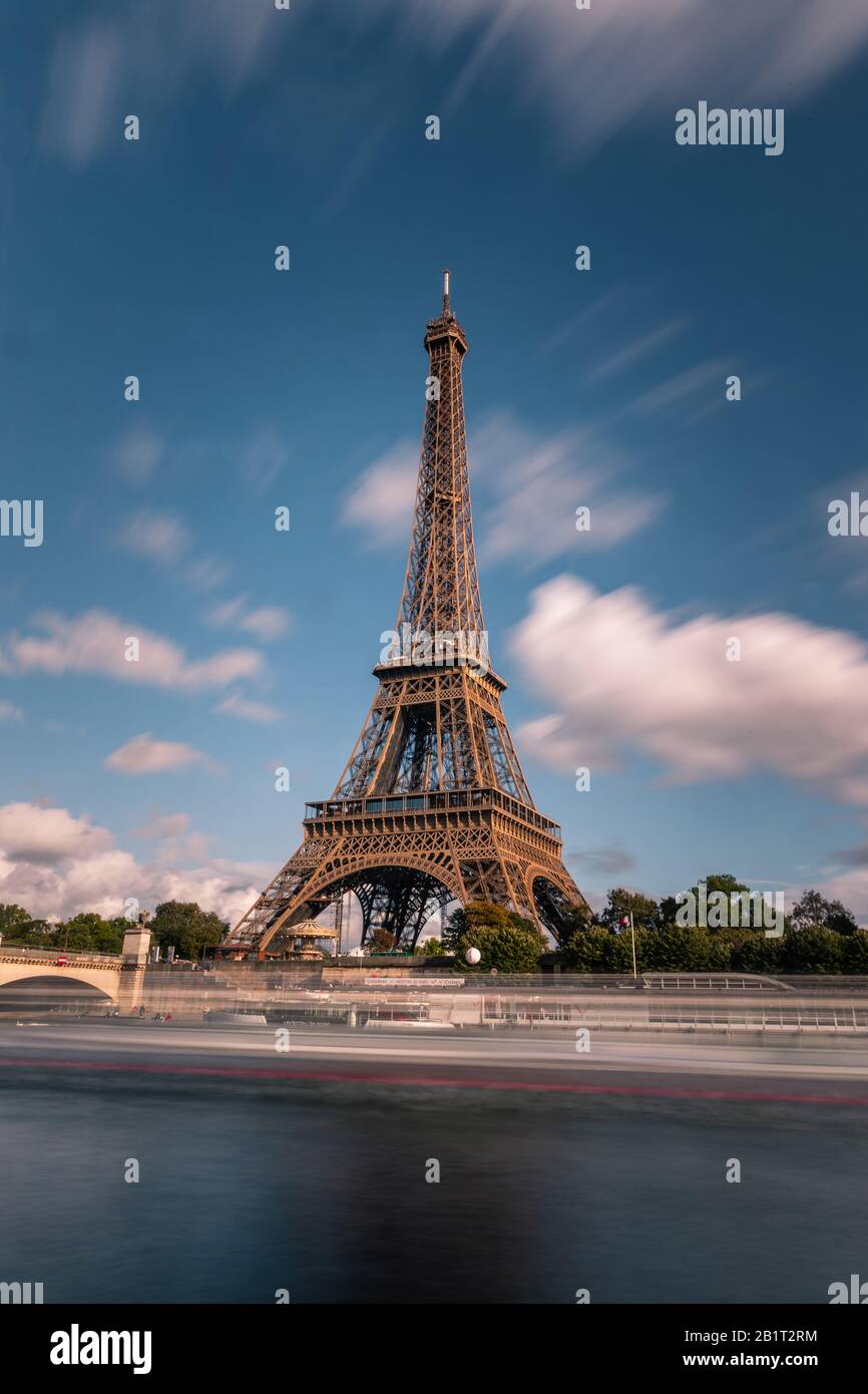 World famous Eiffel tower at the city center of Paris, France Stock