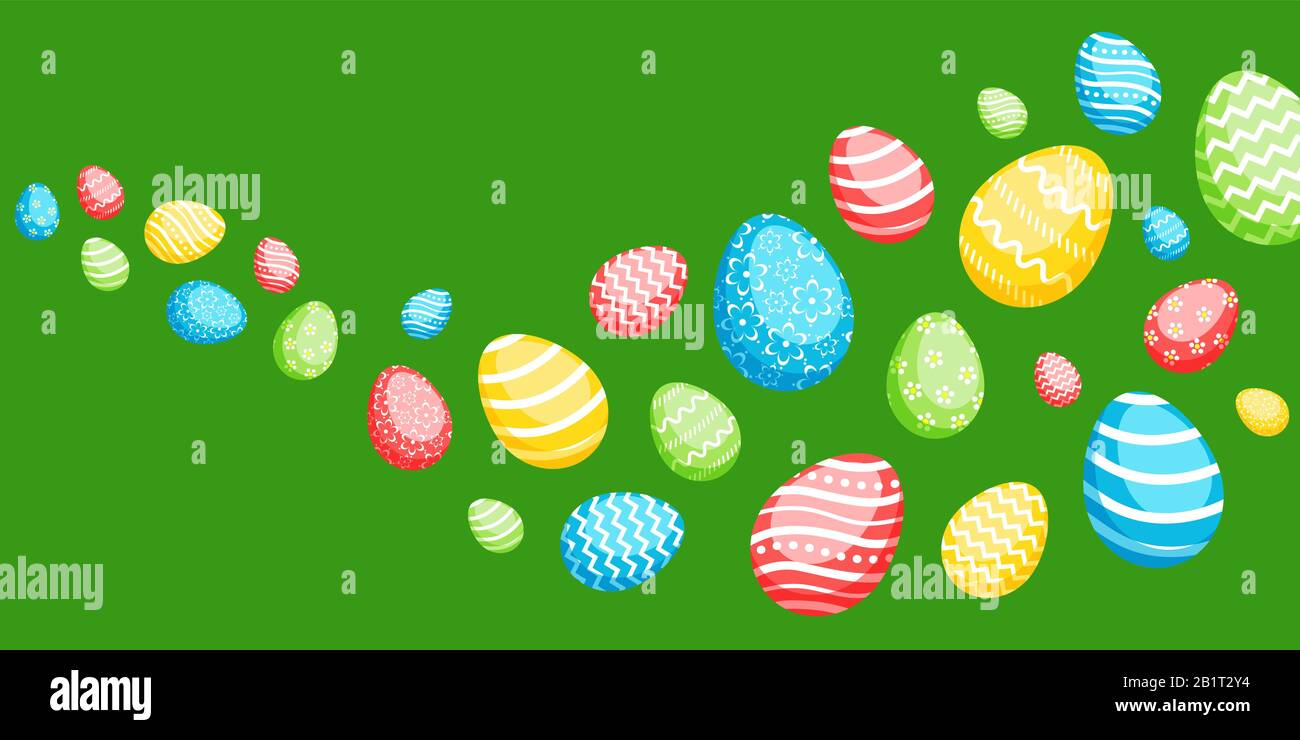 Happy Easter greeting banner with сolorful eggs. Vector illustration for Easter day Stock Vector