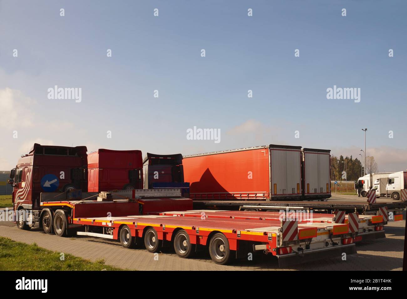 Trucks. A parking lot filled with various trucks. Stock Photo